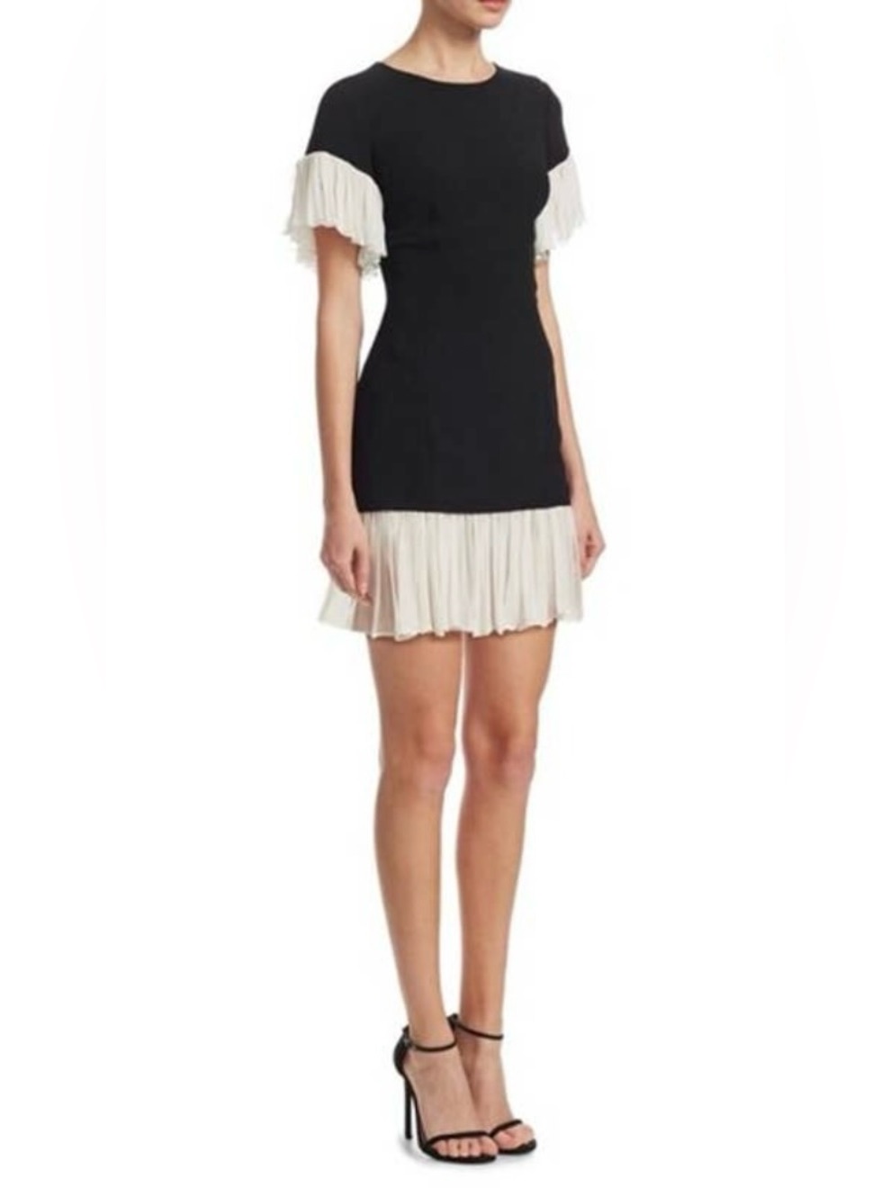 Cinq A Sept Rosaria Chiffon Ruffle Hem Sleeve Mini Dress Size 6 Black Ivory